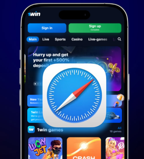 Open the 1win mobile site via Safari